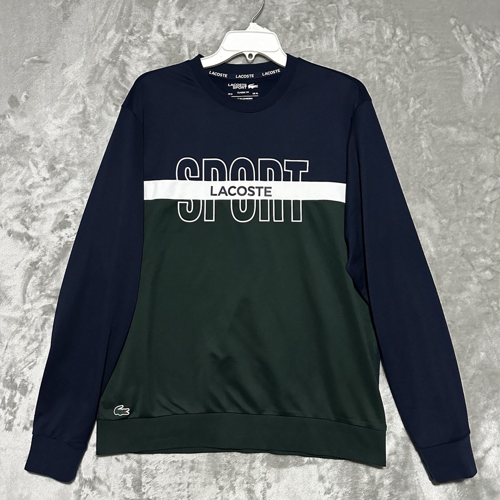 Lacoste Sport Colorblock Crewneck Sweatshirt Mens Sz XL Blue Preppy Classic Logo